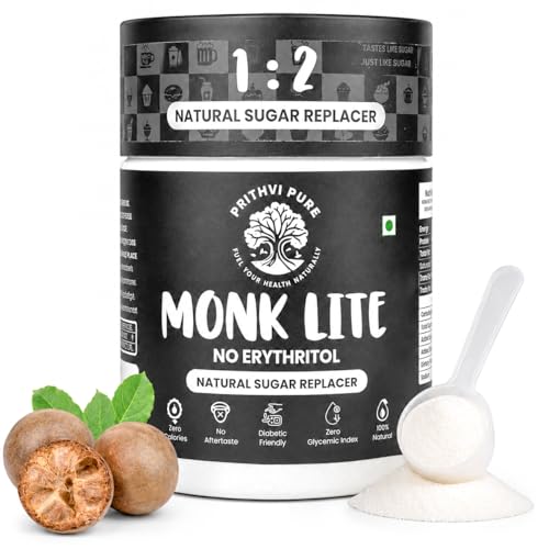 Image of PRITHVI PURE Monkfruit Sweetener Powder | Monk Fruit & Allulose | | No Erythritol | Zero-Calorie Sugar Substitute | MONKLITE 1:2 Sugar Replacer | Keto & Diabetic Friendly || 240gm