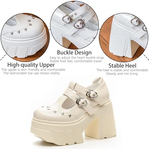 Women's Patent Leather Platform Mary Janes Pumps with Adjust Love Buckle Strap Fashion Comfort Round Toe Chunky High Heels Uniform Lolita Dress Shoes for Party Prom Date Wedding3