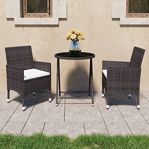 Xichuzi Set de bistró de jardín 3 pzas, Conjunto Mesa Y Sillas Jardin, Muebles Jardin Exterior, Mesa Y Sillas Terraza, Juegos De Terraza, ratán PE Vidrio Templado marrón