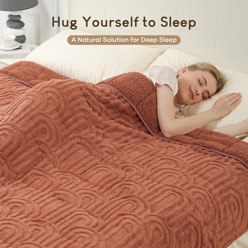 Image of Cottonblue Jacquard Weighted Blanket for Adults 20 lbs Queen Size, Cozy Fluffy Sherpa Fleece Weighted Throw Blankets 60 inch x 80 inch for Sleep Relax, Fuzzy Warm Arch Heavy Blanket for Bed Couch, Rust Pink