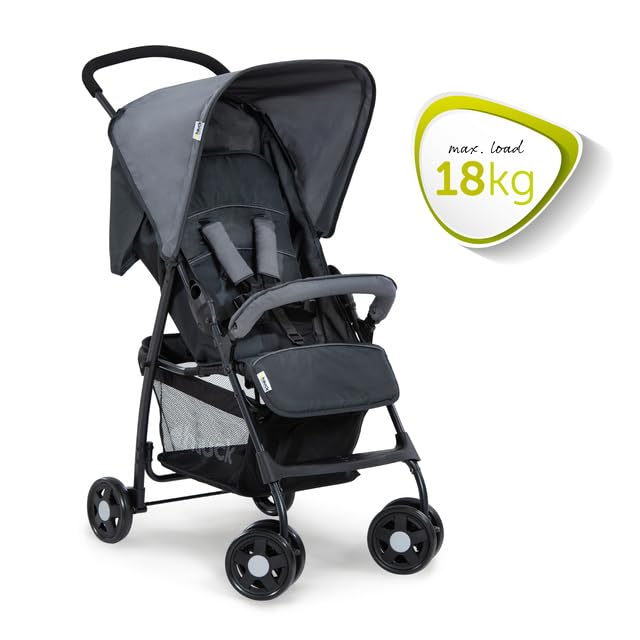 Image of Hauck Sport Baby Stroller - Lightweight Foldable Pushchair with Reclining Seat & Adjustable Footrest, Swivel & Lockable Front Wheels, 5-Point Harness, XL Storage Basket, Suitable from Birth to 3 Years (Up to 15 kg), Charcoal /Stone