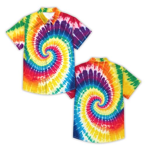Image of Kids Tie-dye Hawaiian Shirt 80s Button Down Retro Short Sleeve Casual Beach Tropical Funny Party Outfits for Boys