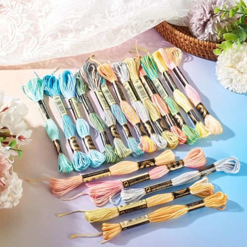 Image of FASHEWELRY 18 Skeins Embroidery Floss Thread 0.5mm Cross Stitch Threads 6-Ply Embroidery String Segment Dyed Multi Color Bracelet Cord for DIY Sewing Stitching Crafts Bracelet Making