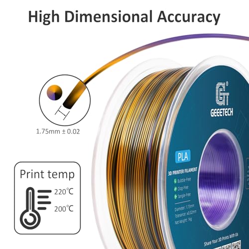 Image of Geeetech Silk PLA Tri Color Filament 1.75mm 3D Printer Filament, Coextrusion Purple Gold Black Tri-Colors Metal-Like Shiny Silk PLA Filament, 1kg (2.2lbs) 1 Spool, Dimensional Accuracy + /- 0.02 mm