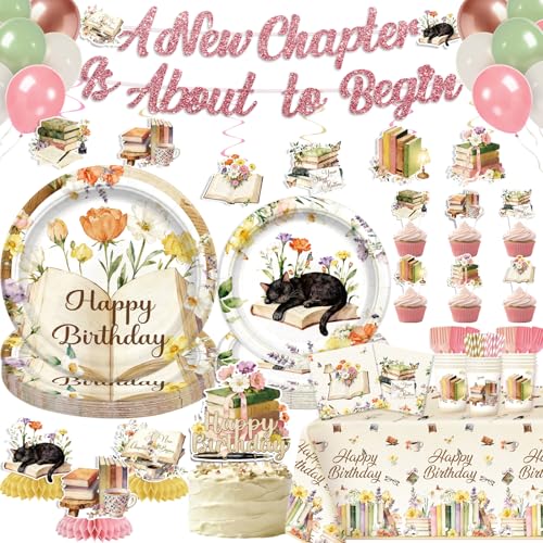 NeoRov 208 Pcs Book Themed Birthday Party Decorations Tableware Set
