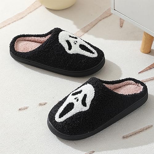 Happy Face Slippers for Women Men,Retro Soft Cozy Comfy Plush Lightweight House Slippers Slip-on Indoor Outdoor Slippers,Slip on Anti-Skid Sole4