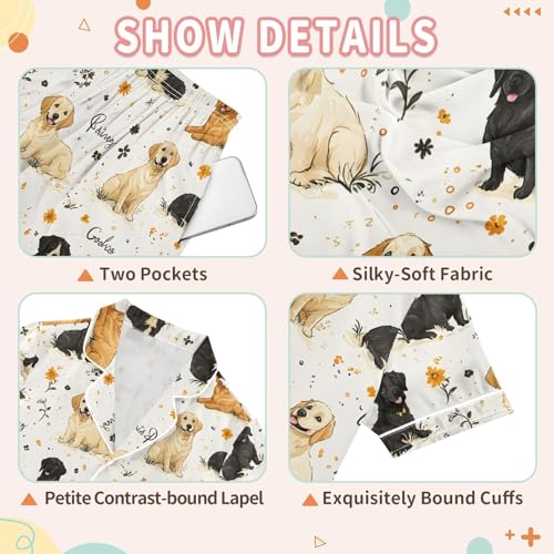 Labrador Dog Floral Pajamas Set Summer Button Down Sleepwear Pjs Sets Comfy Loungewear3