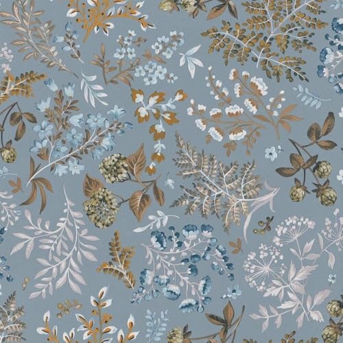 Cottage Duck Egg Wallpaper - Floral Flowers Leaves Naturistic Classic Traditional - Stylish Feature Wall