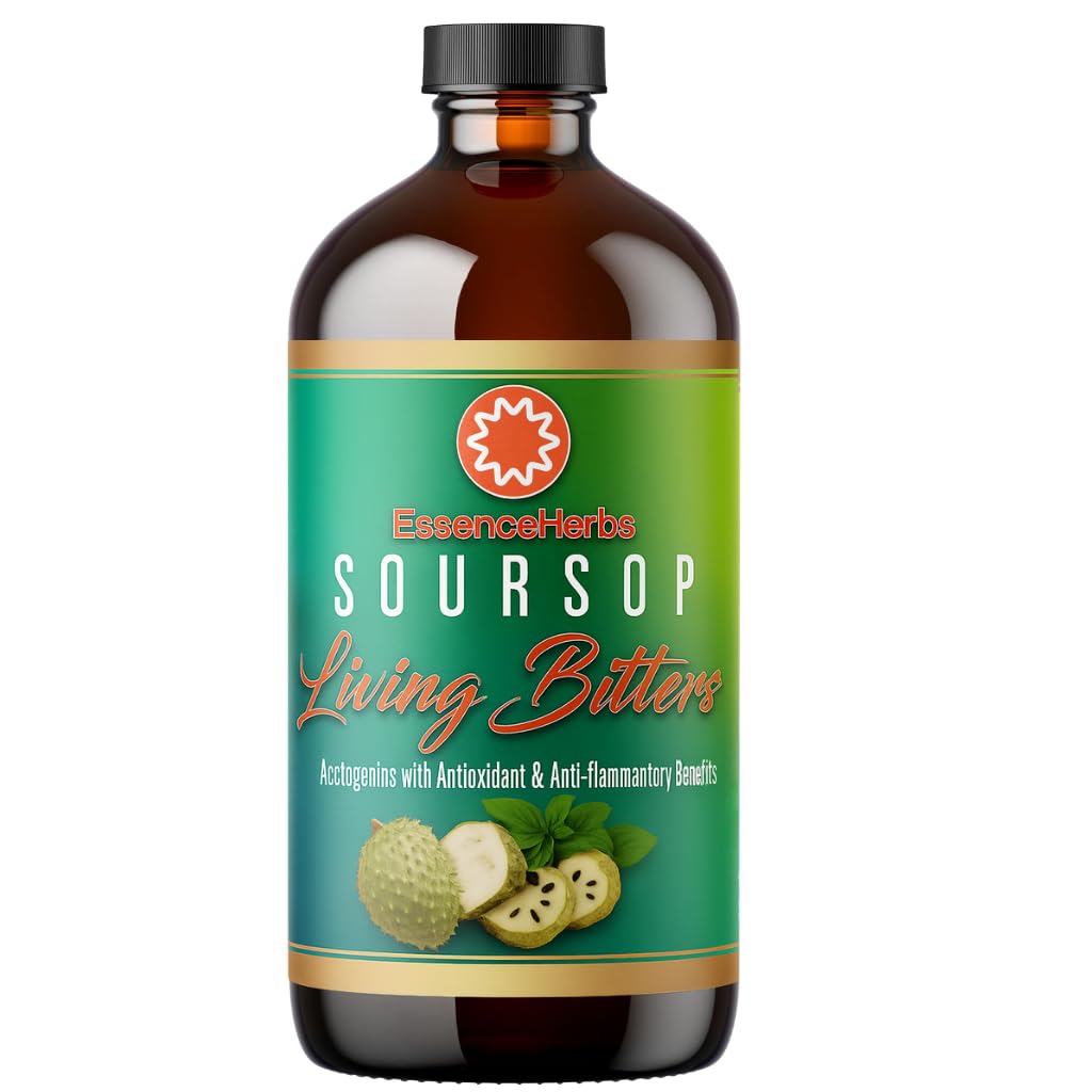 Essence Herbs Soursop Bitters Liquid for Immune Support & Gut Health with Soursop Leaves, Moringa, Black Seed, Neem Tree & More 16oz (Pack of 1)