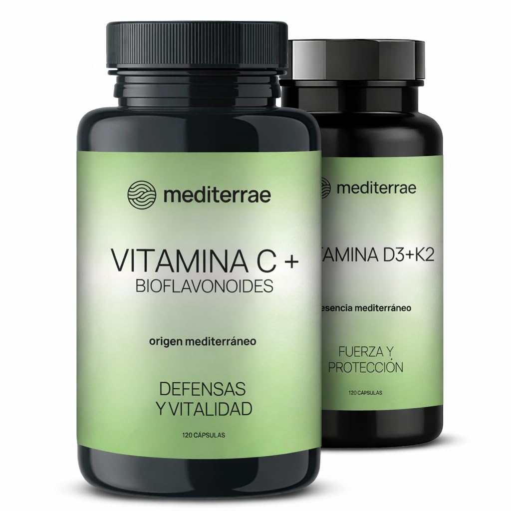 Pack Defensas y Vitalidad Diaria | Vitamina D3 K2 + Vitamina C con Bioflavonoides | Pack Básico de Inmunidad y Bienestar | Mediterrae