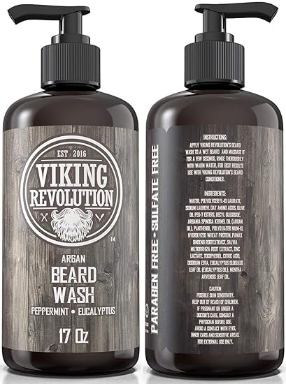Viking Revolution - Shampoo Barba - Bagnoschiuma Naturale con Olio di Argan & Jojoba - Ammorbidisce e Rafforza - Menta piperita ed Eucalipto - 500 ml