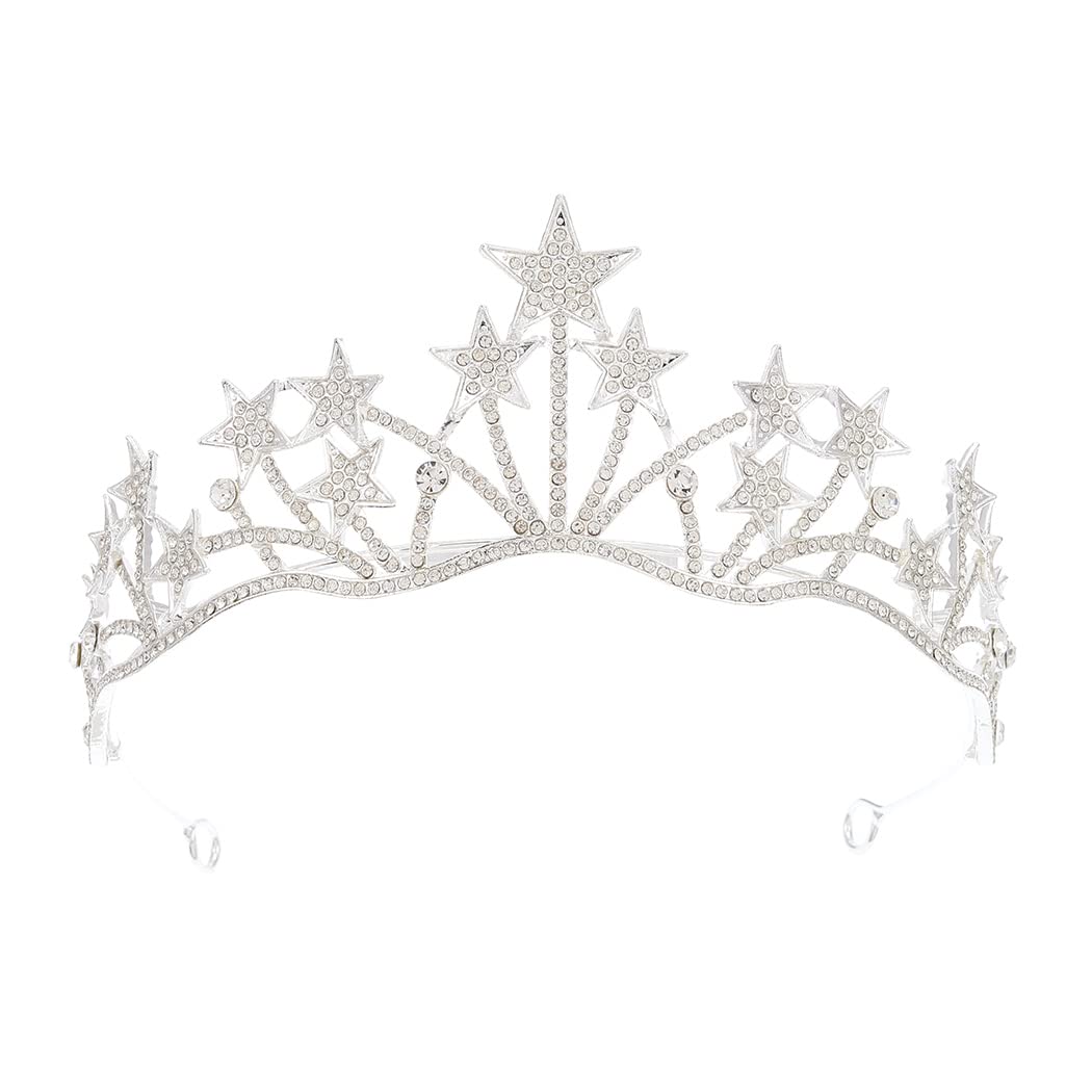 Zoestar Diadema de corona de estrella con diamantes de imitación para boda, tiara de cristal brillante, accesorios para el cabello de novia para mujeres y niñas (plata)