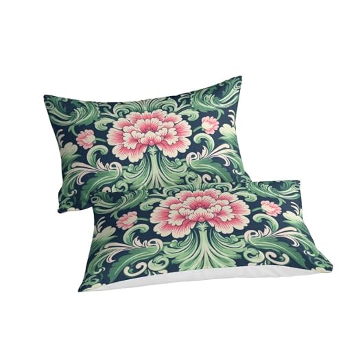 Housse de couette fleurs parure de lit microfibre anti-plis fermeture éclair