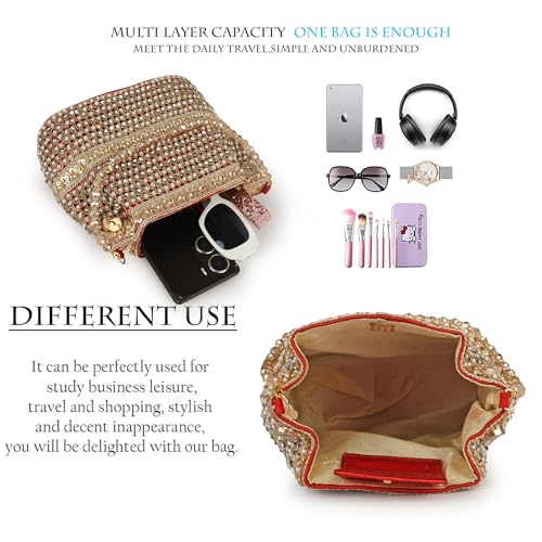 Image of Nevis Silk Fabric Premium Pearl & Crystal Embroidered Potli Bag for Women | Ethnic Bridal Clutch with Golden Handle | Party & Wedding
