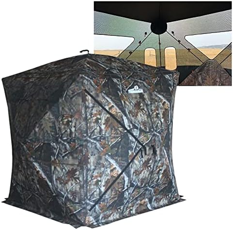 THUNDERBAY 270 Degree See Through Hunting Blind, Portable 2-3 Person Pop Up Ground Hunting Blinds, Durable See Thru Hunting Tent for Deer & Turkey Hunting, Floor Space 62" x 62"