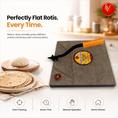 Image of Shri Vijaya Wooden Chapati Press Machine Roti Puri Maker for Easy Flatbreads Heavy Duty Wood Press with Strong Handle Manual Roti Khakra Papad Maker Durable Kitchen Tool for Home Use (Stone Grey)