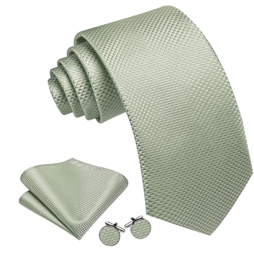 Image of Barry.Wang Plain Men Silk Ties Extra Long Satin Necktie for Wedding Business Handkerchief Cufflinks Set Solid Colors