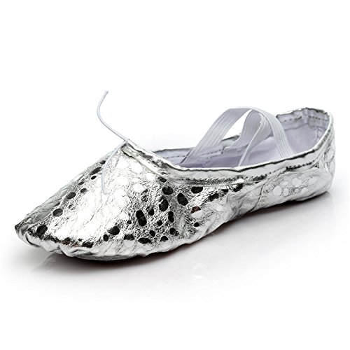 MSMAX Split Sole Ballet Practice Shoes Yoga Party Slippers for Women Silver 4 M US Women