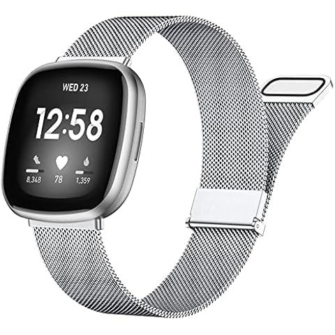 Faliogo Metal Strap Compatible with Fitbit Versa 3 Strap/Fitbit Sense Strap/Fitbit Sense 2 Strap/Fitbit Versa 4 Strap for Women Men, Stainless Steel Strap for Versa 4/Versa 3/Sense 2/Sense, Silver Cover