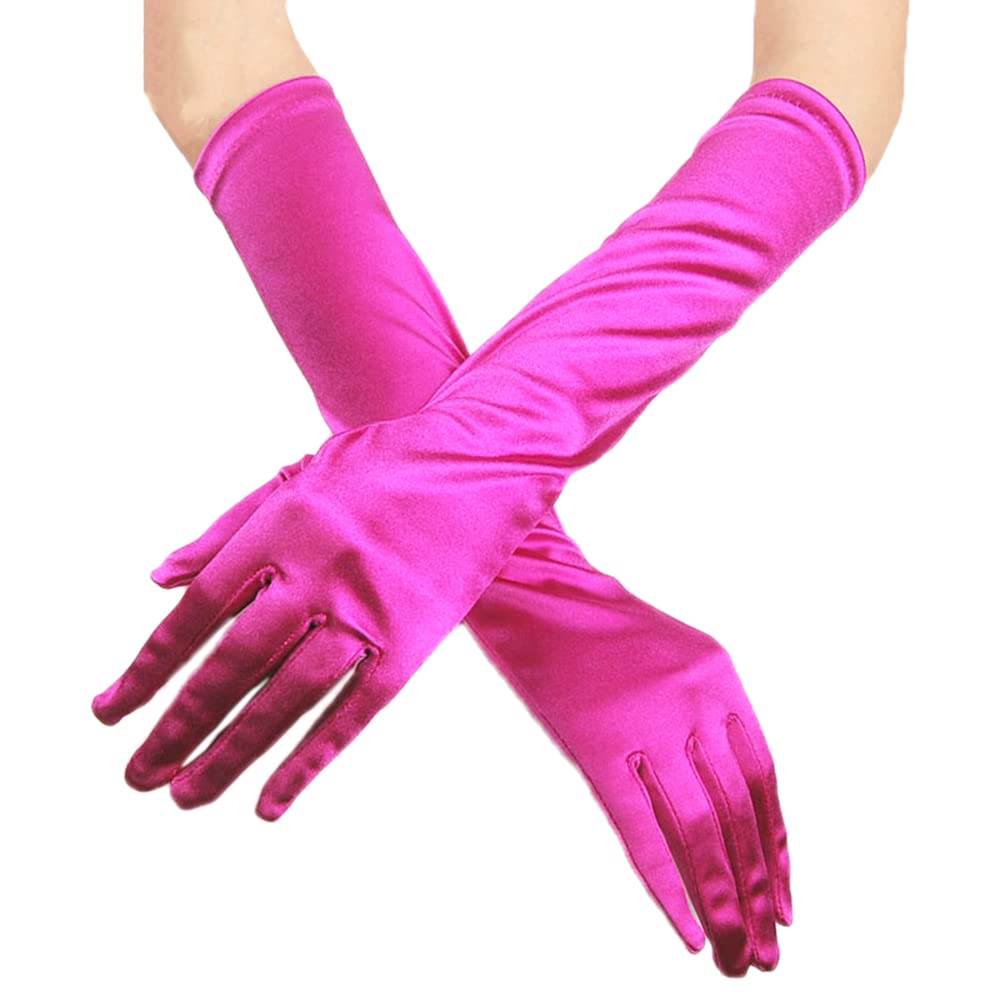 Duories Classic Women's Gloves Short, Elastic Elegant 1920s Style Evening Gloves Satin Gloves Gothic Opera Party Wedding Bridal Gloves for Festive Fancy Dress Costumes Carnival Rose Red — image 1