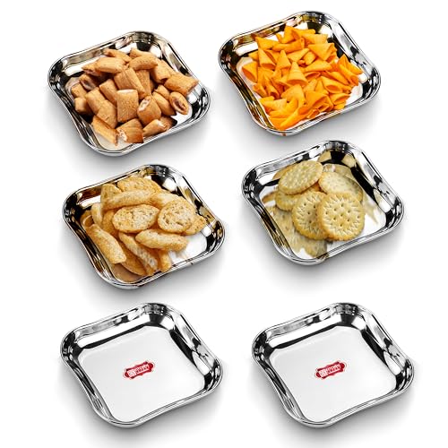Image of Kitchen Expert Stainless Steel Plates | Set of 6 (12cm) |Heavy Guage with Mirror Finish | Ideal for Snacks /Breakfast /Desserts| Serving Plates | Multipurpose