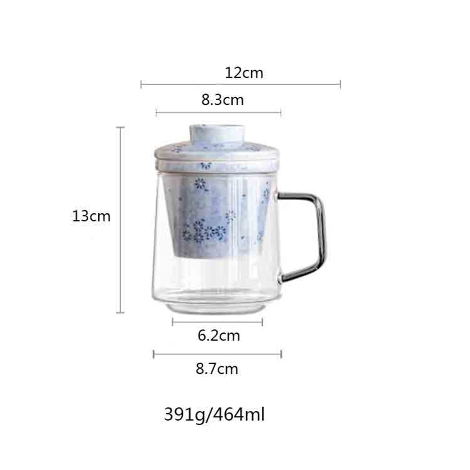 Tasses en verre Tasse à thé en verre avec infuseur et couvercle en céramique, 15,7 oz