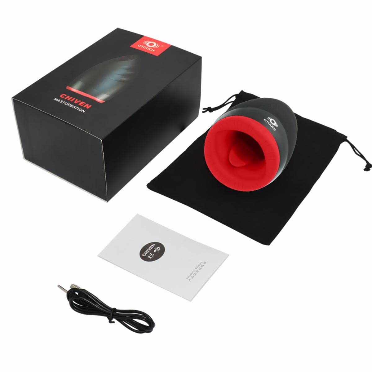 OTOUCH Chiven2 Masturbatore – Masturbatore Vibrante per Uomo con 6 Modalità – Creste e Borchie Stimolanti – Nero/Rosso