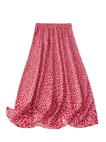 GORGLITTER Women's Plus Size Boho Floral Midi Skirt High Waisted Button A Line Flowy Maxi Skirts2