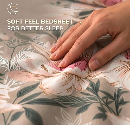 Image of HOMEKART Floral Printed King Size Cotton Bedsheet with 2 Pillow Covers | Luxury Double Bed Bedding Set 86x88 Inches | Ultra Soft, Breathable & Wrinkle Resistant & Home Decor (Misty Pink Bloom)