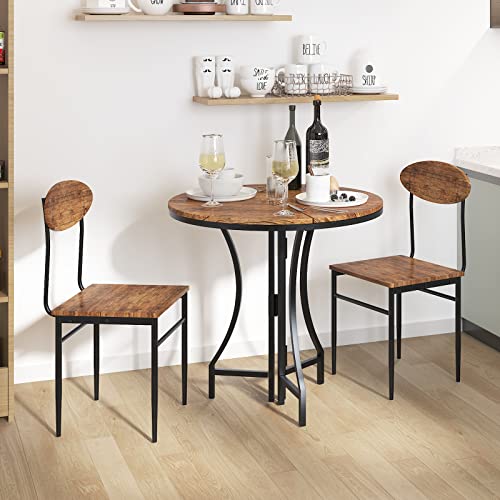 DlandHome Table Pliable de Bar bistrot + 2 tabourets Ensemble pour Bar 1 Table + 2 Chaises Style Industriel Table à Manger pour Cuisine/Salle à Manger/Salon Couleur Noyer avec Cadre en Acier Noir - Image 5
