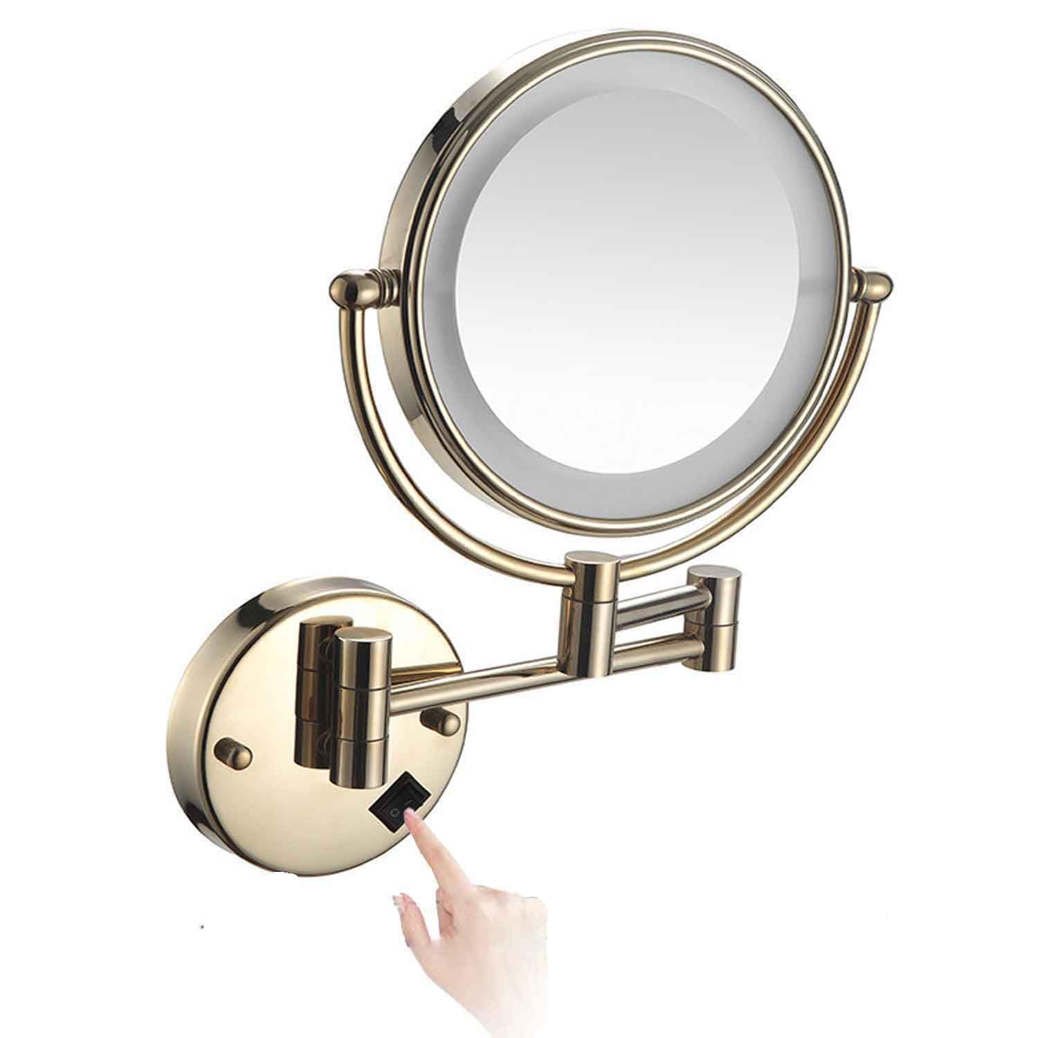 Wall Mounted Makeup Mirror with Lights,Double Sided 1X/10X Magnifying Vanity Mirror with Push Button Switch,360° Swivel Design, Extendable and Folding Arm - for Men and Women