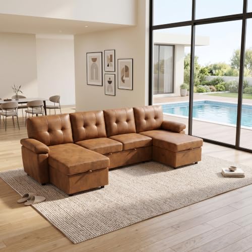 Image of KEIKI 112 inch Sleeper L Shaped Sofa with Pull Out Bed,
