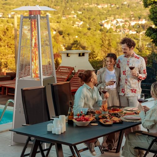 OLIXIS Pyramid Patio Heater 48000 BTU, Pyramid Patio Heater, Stainless Steel Propane Outdoor Heater with Pulse Ignition, Anti-Tip Safety & Moving Wheels, for Backyard Garden Deck Patio, Silvery - Image 6