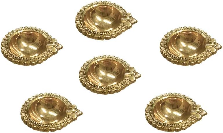 Decorative Brass Pooja Diya Oil Lamp for Hindu Prayer Aarti Mandir Temple Home Decor. Pack of 3