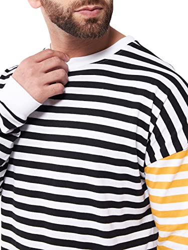 Image of GRITSTONES Men OversizedRound Neck Stripe Drop Shoulder Cotton T-Shirt