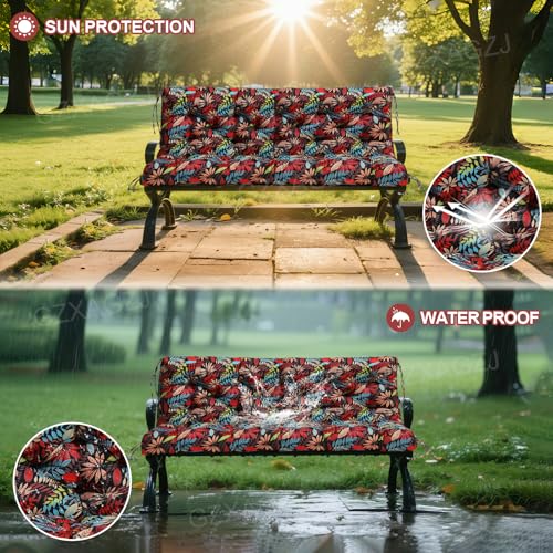 Image of Porch Swing Cushions Outdoor 48 inch Waterproof Extra Thick 5 inch Swing Cushions Replacement with Backrest and Ties for Outdoor Furniture Porch Patio Garden Lawn (Floral Pattern)