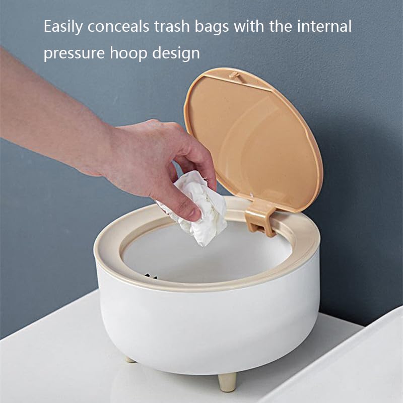 Miniatura 3 de Bote de basura pequeño de 2 litros con tapa para escritorio, mini papelera de plástico para encimera, pequeño bote de basura redondo para oficina en