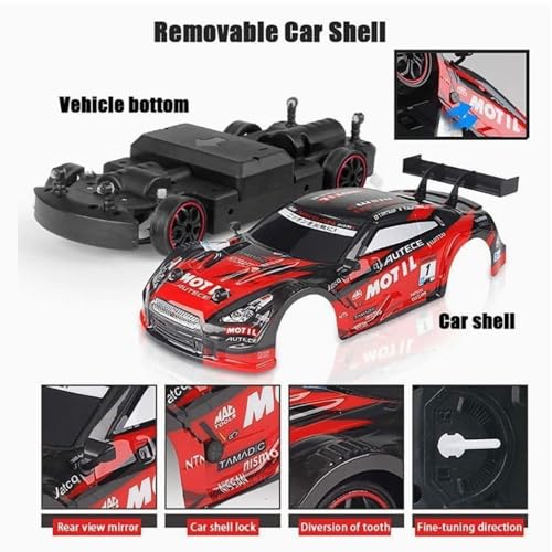 Image of High Speed RC Drift Car 20 KM /Hr 1:24 Scale 4WD Remote Control Racing Vehicle with LED Lights, Drift Wheels, Rechargeable Battery & Track Cones for Kids & Adults (Red)