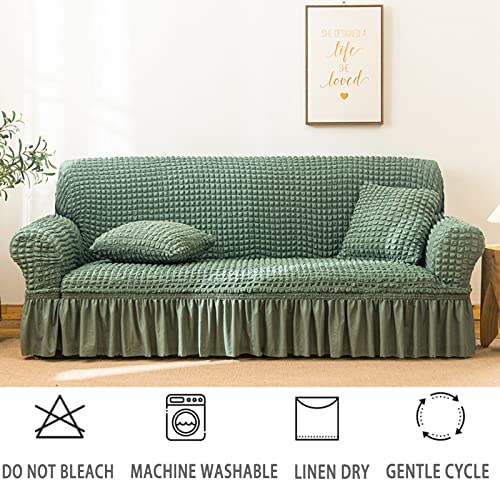 Jeloris Stretch Loveseat Slipcover Easy Fitted Sofa Couch Cover With Skirt, Durable Washable Universal High Elastic Furniture Protector For Kids, Pets (Medium, Green) #TOP4