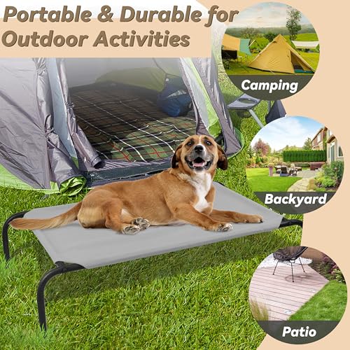 Image of Heavy Duty Steel-Framed Portable Elevated Pet Bed, Elevated Cooling Pet Cot, 43.5 inch L x 25.5 inch W x 7.8 inch H(M, Grey)
