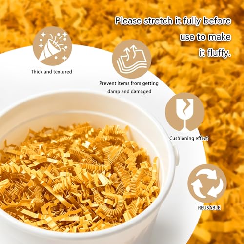 Image of 10 LB Golden Crinkle Cut Paper Shred Filler Great for Gift Wrapping, Basket Fillers, Birthday, Gift Wrapping, Halloween Thanksgiving Christmas Party Decor Filling Supplies