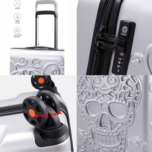 24-Inch Expandable Silver Skull Suitcase - PC ABS TSA Luggage Lock Spinner Travel Trolley Bag4