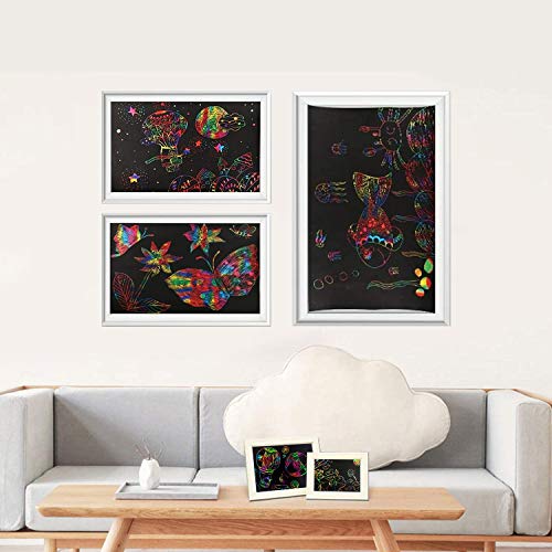 SIMEIXI Scratch Art Paper Set, 100 stuks kraspappers, 10 houten potloden, 4 sjabloonlinialen, 1 stofdichte borstel, 1… - Image 5