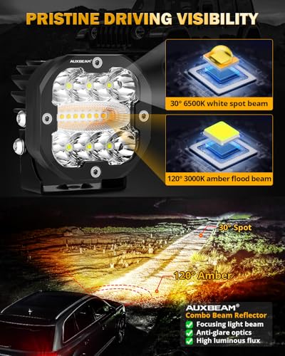 Image of Auxbeam XP-Ultra Series 6 Modes 3 Inch Amber White LED Light Pods | 9600LM, Dual Color Offroad Lights for Trucks Jeep ATV, Spot Flood Combo Ditch Lights, Strobe Light, LED Cube, Memory Function