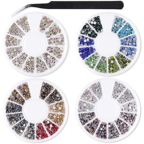 Nail Art Rhinestones Nail Crystals Gems 4 Boxes Flatback Rhinestones Stones Mixed Colors Nail Diamonds Jewelry 3D Nail Art Supplies Accessories Manicure Acrylic Tips Fingernail Decorations