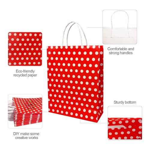 Image of Aakriti Paper Gift Bags with Handles Polka Dot Paper Party Favor Bags for Kid's Birthday Baby Shower Wedding Festivals Holiday Party (10 x8x3 Inch (Pack of 25), Gift Bags Polka Dot Red)