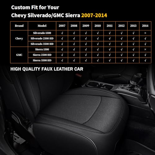 AOMSAZTO Seat Covers for Chevy Silverado GMC Sierra 1500 2007-2013 Crew Cab 2500HD 3500HD 2007-2014, Full Set Coverage for Chevrolet Faux Leather Truck Car Interior Accessories Black - Image 8