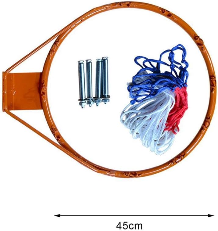 Basketball Rim Wall Mounted Basketball Hoop 45cm Double Spring Heavy Duty Basketball Goal with Net for Adults Kids Outdoor, Red