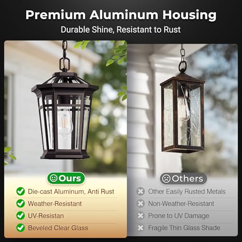 Image of VIANIS Large Outdoor Pendant Light, Oil Rubbed Bronze Outside Hanging Light