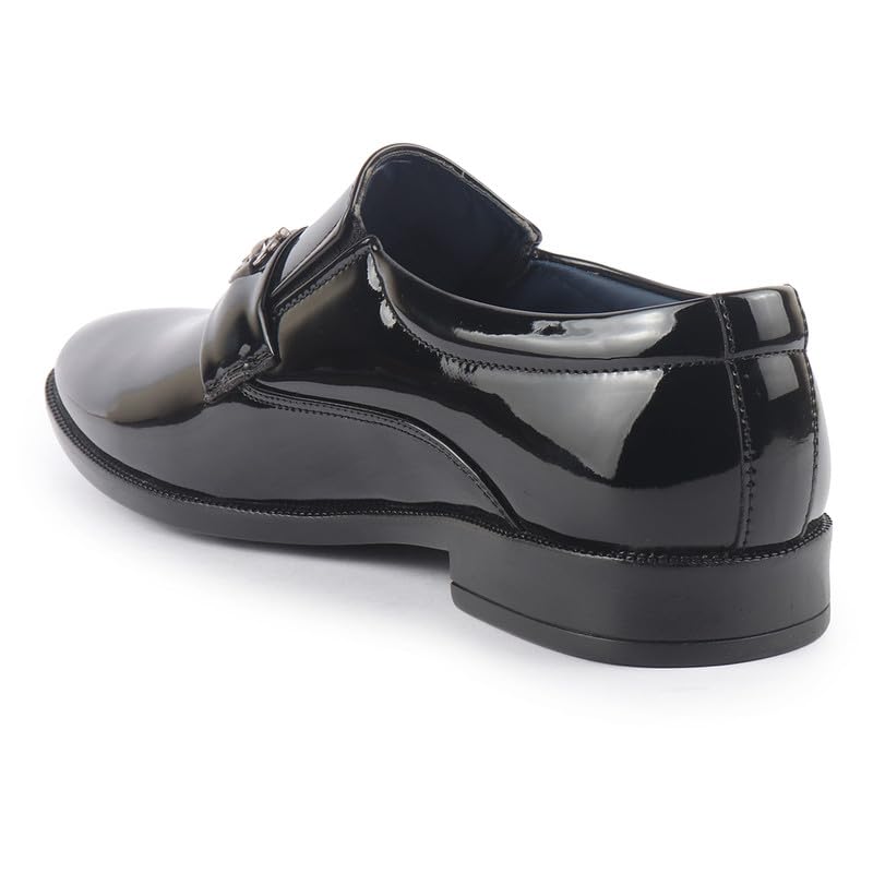 Image of FAUSTO Men Horsebit Buckle Patent Leather Party Formal Slip On Shoes | Extra Cushioned Insole Tuxedo Loafers for Wedding, Reception, Cocktail